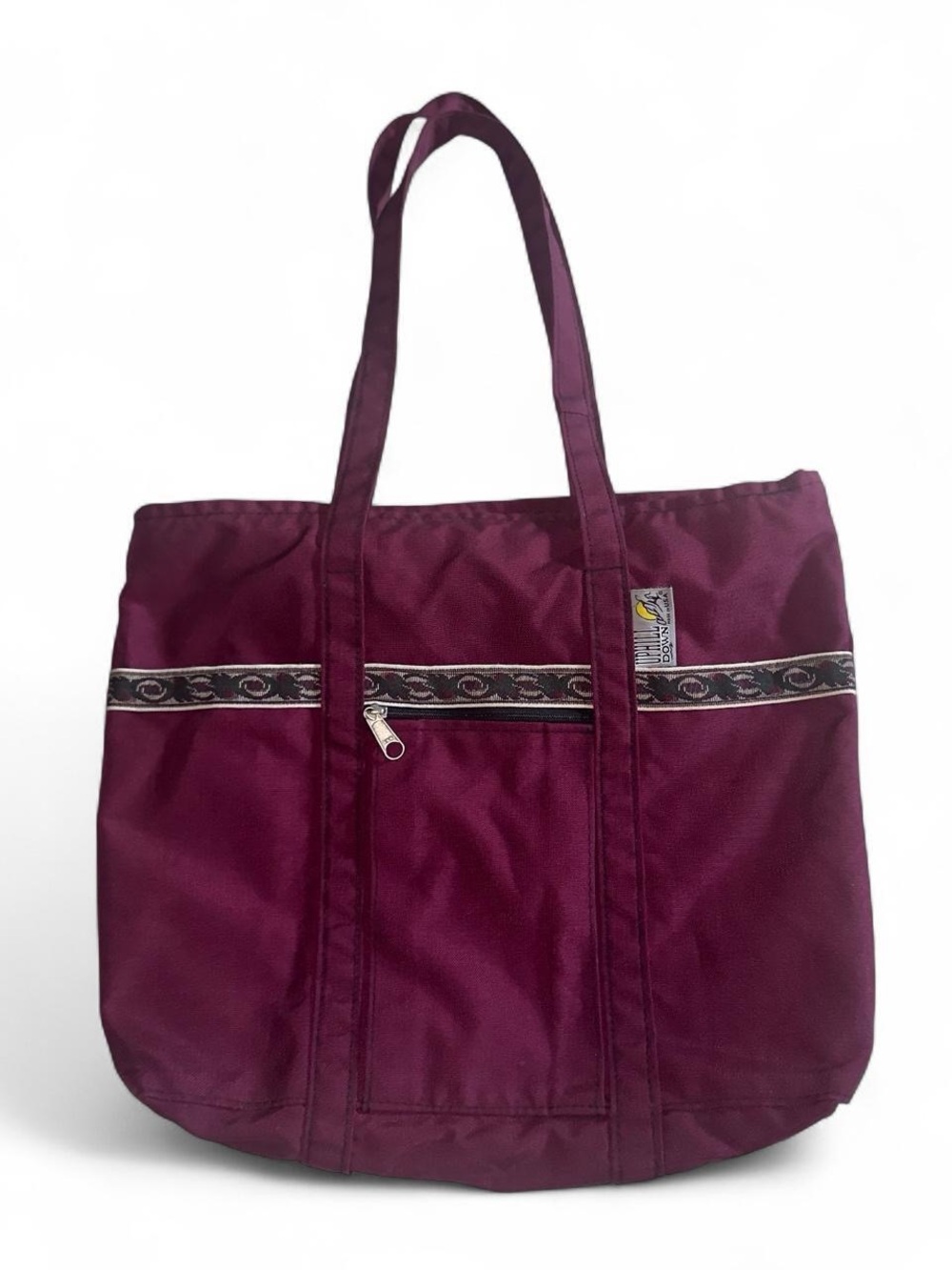 Vintage made in the USA Spacious Burgundy Tote with Decorative Trim